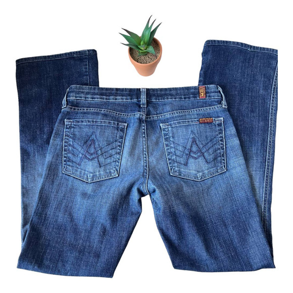 7 for all Mankind "A" Pocket Low Rise Jeans Size 28 Medium Wash Denim Wide Leg - Picture 6 of 13